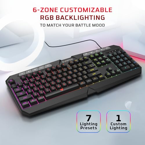 EvoFox Deathray V2 Gaming Keyboard and Mouse Combo | 6 Zone RGB Backlighting, 19 Anti Ghosting Keys, Membrane Keys, Ergonomic, Full-Size | 6 Buttons, 7 Color LED Lighting, Upto 3600DPI (Wired) view 2
