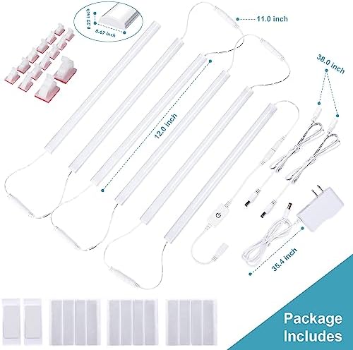 Plug-in Under Cabinet Lights Daylight White 4000K, Dimmable LED Under Cabinet Lighting, 6PCS x 12 Inch Under-Counter Light Fixtures with Memory Function, Under Counter LED Lights for Kitchen