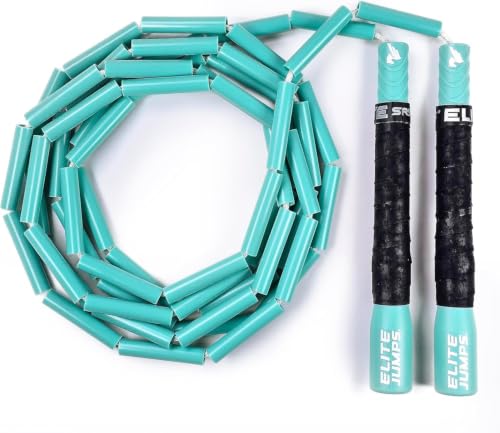 Elite Jumps Heavy Beaded Jump Rope, 6.5oz, PP Felt Grip Handle, Turquoise
