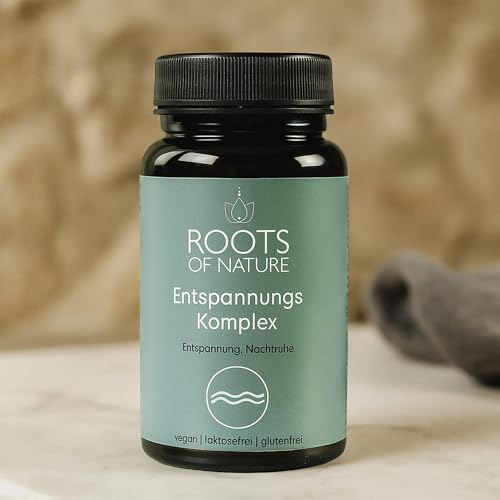 ROOTS OF NATURE Entspannungskomplex – 60 vegane Kapseln – Mit Baldrian, Melisse, Lavendel, Hopfen & Passionsblume