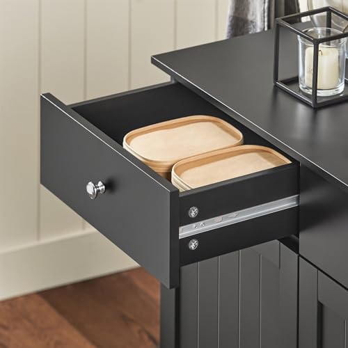 Haotian Tilt-Out Bathroom Laundry Cabinet Hidden Hamper Organizer with Double Baskets and Drawers Storing Unit Storage Chest Cupboard, Black BZR33-SCH - Thumbnail 5