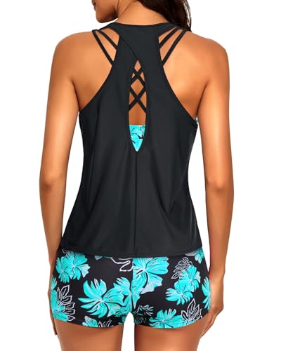Image of Tempt Me 3 Piece Tankini Swimsuits for Women Athletic Bathing Suits Swim Tank Top with Boy Shorts and Bra Modest Swimwear