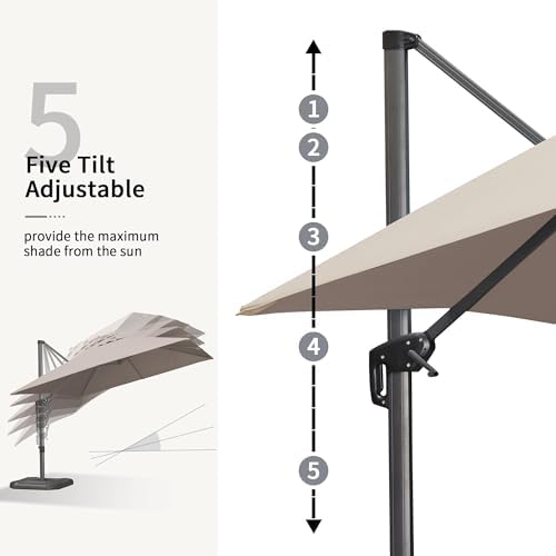 PURPLE LEAF 10' x 10' Patio Umbrella Outdoor Cantilever Umbrella Square Aluminum Offset Umbrella, Taupe — view 2