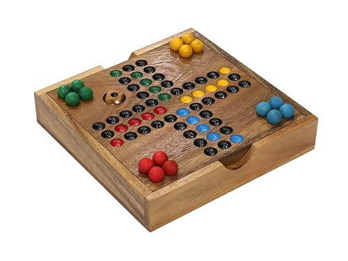 Premium Wooden Ludo Board Game – Handcrafted Travel-Size Game Set by SiamMandalay – 16 cm Compact Design with Dice & 16 Colorful Playing Pieces...