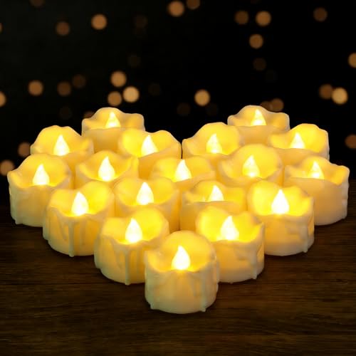 Image of 24 Pack LED Timer Tea Lights Battery Operated, Flameless Flickering Electric Timer Votive Candles, Outdoor Flicker Fake Tealight Candles Bulk for Halloween Pumpkin Light Christmas Decorations