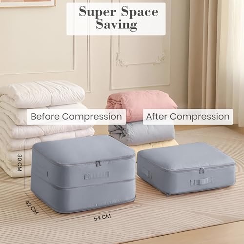 Image of Yellow Weaves Polyester Space Saving Self Compression Organizer Bag for Comforters, Blankets, Clothes, Travel, Storage Bag for Wardrobe, No Vacuum Needed, 2 Layer, Small (Pack of 1), Grey