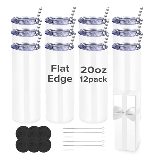 Sublimation Tumblers 20 oz With Lids & Straws, 12 Pack