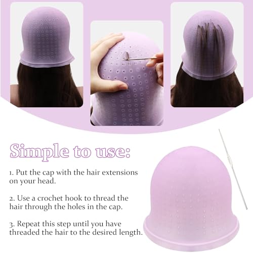 Silikon Highlight Kappe, Strähnchenhaube Haare Färben Hervorhebung Silikon Strähnchenhaube Set Stränchen Haube mit Pinseln und Nadel für Frauen und Mädchen Bläst (Durchsichtiges Pink)