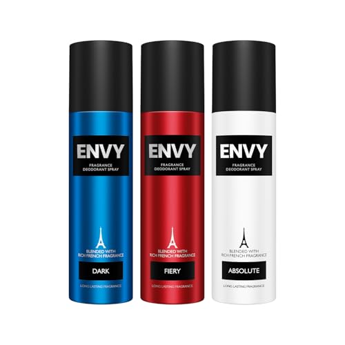 Image of ENVY Fiery 120 ML, Dark 140 ML & Absolute Deodorant 140 ML For Men, Pack of 3 | Long Lasting Deodorant Fragrance Scent