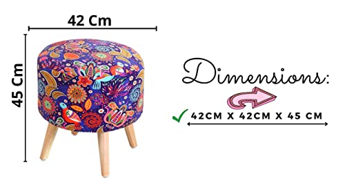 Image of Ottoman Printed Stool with Chair, Velvet Foot Rest Stool for Living Room, Wooden Legs Ottoman for Sofa & Living Room Decor, Chair (18 inchx32 inch), Puffy (16 inchx17 inch), (Combo Birds)