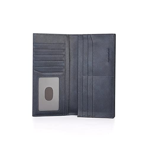 VANNANBA Bifold Long Slim Leather Wallet for Men,RFID Blocking Credit Vintage Card Holder for Checkbook with ID Window (blue)4