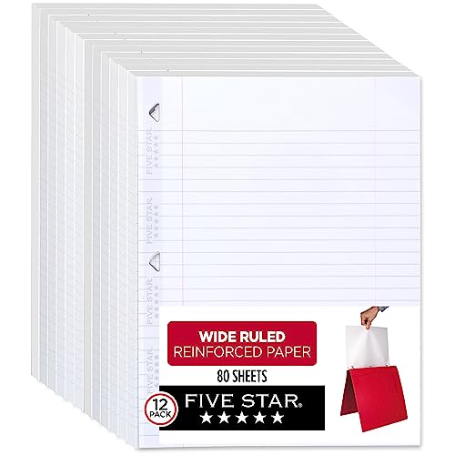 Papel de hojas sueltas Five Star de rayas anchas y 3 agujeros 12 packs