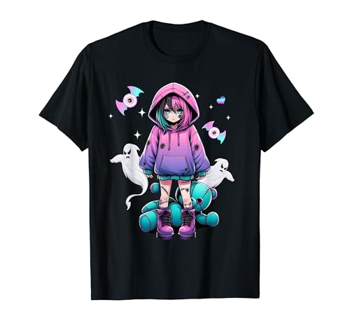 Chica anime gótica pastel con oso de peluche gótico Menhera Camiseta