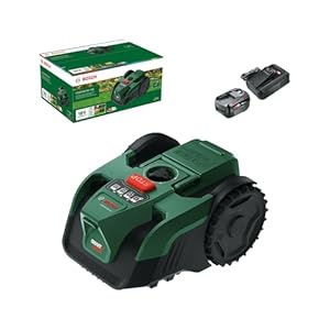 Bosch Cordless Robot Lawn Mower VISIMOW18V-100 (For Lawns up to 100 m², Cutting Width: 16 cm, Height of Cut: 20-60 mm, incl Battery and Charger)