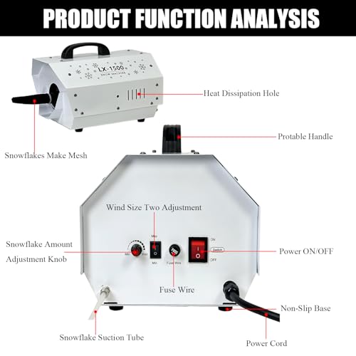 langxun 1500w snow machine with manual amp wireless remote control  large output snowmaking machine for indoor amp outdoors  adjustable snowflake size  perfect for christmas weddings and parties
