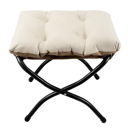 Image of Foldable Foot Stool Dark Gray Small Ottoman Metal Legs