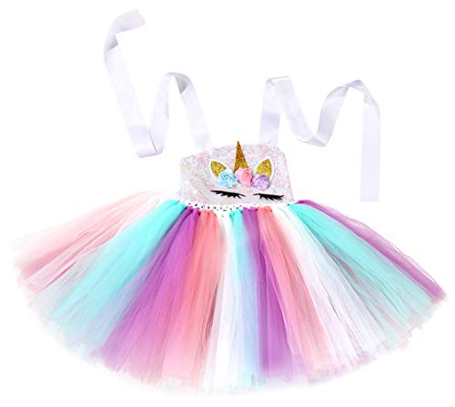 Soyoekbt Girls Unicorn Costume Princess Tutu Dress With Unicorn Headband For Halloween Birthday Party Pink Sequin 5-6 Years #TOP2