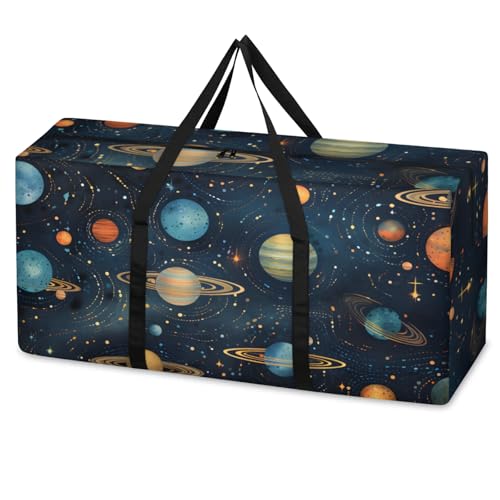 Glitter Galaxy Extra Large Moving Bags Heavy Duty Storage Bags Cartoon Galaxy Cloth Wrap Around Handles Double Zipper Reusable Convenient Foldable Storage Tote for Travel Camping Space Save