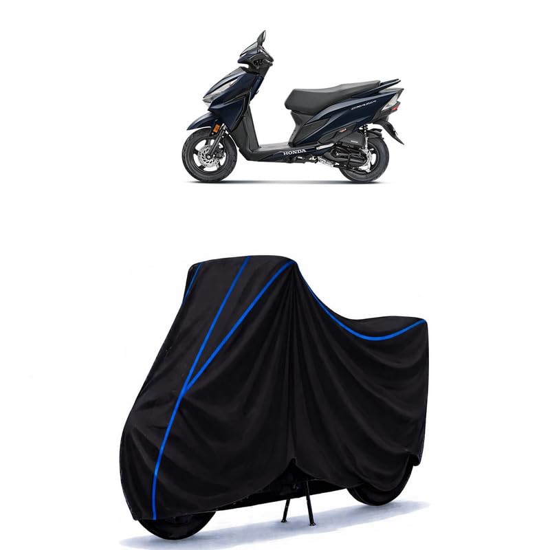 Image of Scooty Cover Water Resistant for Grazia BS4 | Universal Scooter & Bike Cover | Heavy Duty UV Dust, Rain & Scratch Protection | Elastic Fit All Weather Indoor Outdoor | Black with Blue Piping