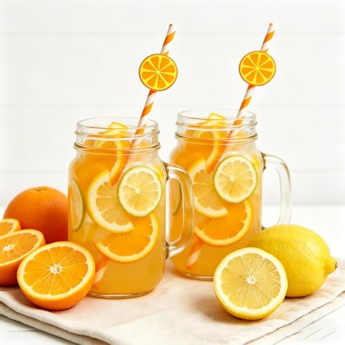 50 pitillos desechables de papel naranja con rayas miniatura 2