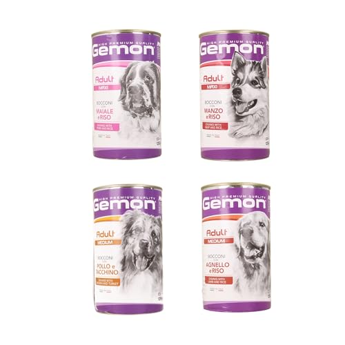 Scatolette Gemon Adult Bocconi Cane 1250gr - 12 Scatolette gusti misti - 12x1250gr