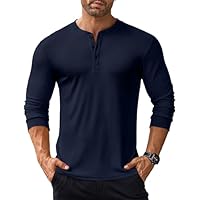 COOFANDY Langarmshirt Herren Henley Shirt Langarm Tshirt mit Knopfleiste Shirts Langarm Herren Henley Pullover Gerippt Oberteile Basic Tops für Männer Dunkelblau-b XXL
