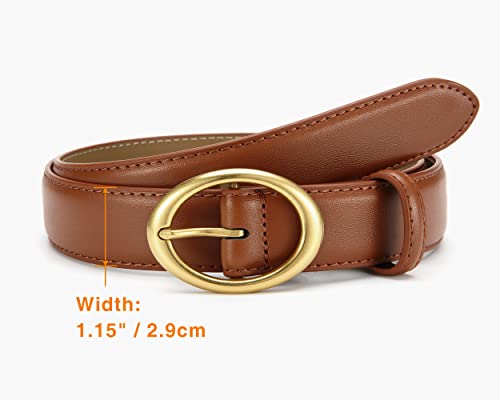Womens Belts For Jeans Pants, Cr Womens Brown Leather Belt For Ladies, 1.15" Tan Belt With Gold Buckle (Ladies Belts For Jeans) #TOP3