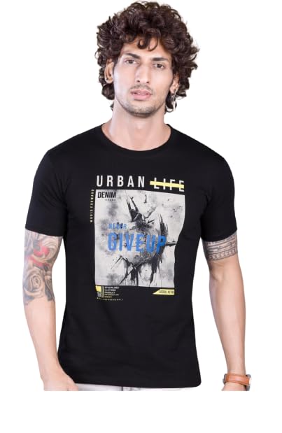 LOGOZ Printed Cotton Bio and Silicon Washed T Shirt for Men (Sizes: M-38, L-40, XL-42)