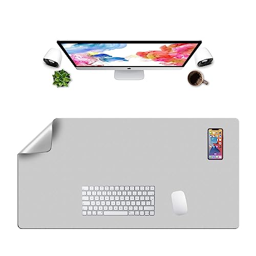 Tapis de souris double face en cuir gris clair LL-COEUR pour bureau 1000x500mm