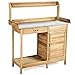Giantex Potting Bench Table for Outside Natural Wood Garden Plant Lawn Patio Table Storage Shelf Metal Tabletop Outdoor Workstation Flower Pot Bench (Natural Fir w/Cabinet)