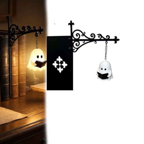 2026 New Ghost Bookshelf Lantern, mini lampada da libreria, lampada da angolo vintage fantasy per libri, piccola lanterna carina, illuminazione decorativa in resina da appendere per biblioteca