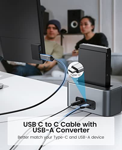 ORICO Aluminium Festplatten Dockingstation, 6Gbps USB 3.2 Gen 2 SSD/HDD Docking Station für SATA 2,5/ 3,5 Zoll bis zu 18 TB, mit 12V 2A Netzteil, Unterstützt USB A und USB C, Werkzeugfrei(6616C3) – Bild 3