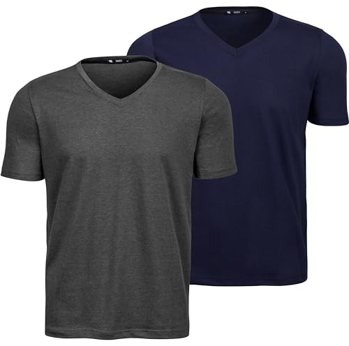Kit 2 Camisas Camisetas Slim Fit Masculina Básica Gola V (BR, Alfa, G, Regular, Chumbo e Marinho)