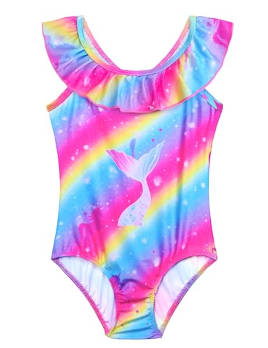 Image of Snowheart Girls Swimsuit One Piece Bathing Suit Kids Quick Dry Shoudler Ruffle Floral Swimwear for 3-12 Years Old