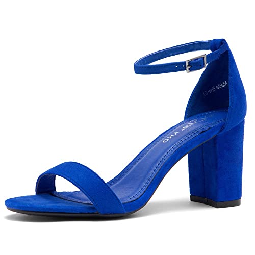 Shoe Land Women's Low Heels - 3-Inch Chunky Block Heeled Sandals with Ankle Strap | Open Toe Short Heels | Comfy Dressy Strappy Sandals for Wedding, Prom, Office