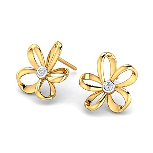 KuberBox 18KT Yellow Gold Diamond Eser Floral Stud Earrings for Women - Image 3