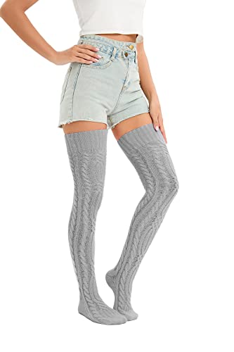 Image of YELAIVP Women's Thigh High Socks Over Knee Cable Knit Boot Stockings Winter Long Warm Leg Warmers
