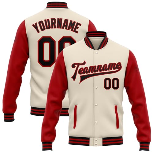 Custom Varsity Jacket, Custom Letterman Jacket, Letterman Jacket, Personalized Cream Navy-Red Bomber Full