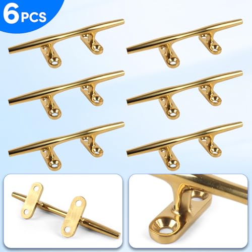 VEITHI Boat Cleat, Brass Color Dock Cleats 6 inch, 316 Stainless Steel Rope Cleat Open Base 6 Pack, Boat Cleats for Boats, Boat Dock Cleats Mooring Cleat for Boat/Yacht/Deck by VEITHI - Image 5
