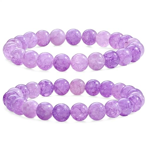 Bivei Natural Crystal Gemstone Stretch Beaded Bracelet Pink Aventurine-L