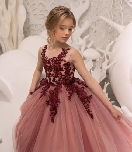 Girls Tulle Lace Flower Girl Dress for Wedding Appliaue Pageant Dresses for Girls Long Princess Party Prom Ball Gown4
