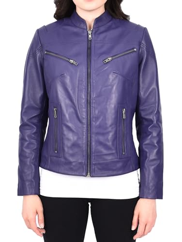 Veste de moto en cuir pour femme idéale pour vos virées urbaines en violet