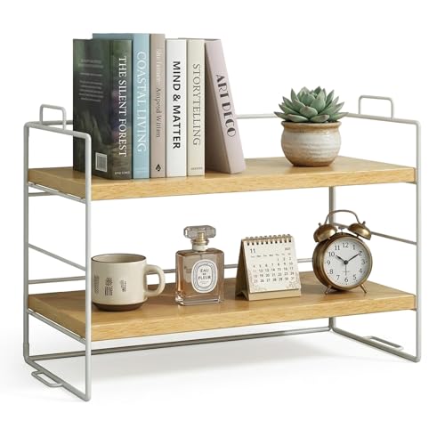 Milky Way Desktop Shelf Organizer Small Desktop Bookshelf Desk Shelves Bookshelf Adjustable Desktop Organizer Desk Storage for Home Office Kids Dorm (Wood White Frame)