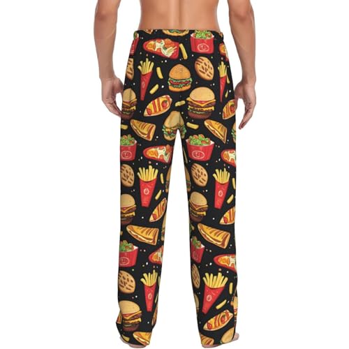 Mens Pajama Pants - Burger Hotdog Fries Print Soft Sleep Lounge Pants For Men, Casual Pj Bottoms With Pockets 6