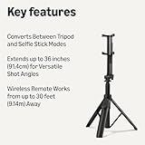 Amazon Basics 91,4cm (36") Selfie Stick Mini Tripod for Phone, with Remote Control, Compatible with iPhone, Samsung, and More, Black - Image 2