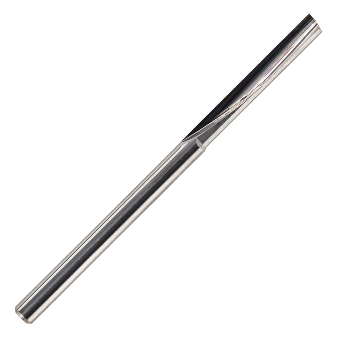 Rennie Tools - 3.175mm (1/8") x 22mm Flute x 1/8" Shank Solid Carbide O Flute Straight Router Bit / Single Flute For Plastic, Acrylic, Perspex Etc. 1F Cutter For CNC's.