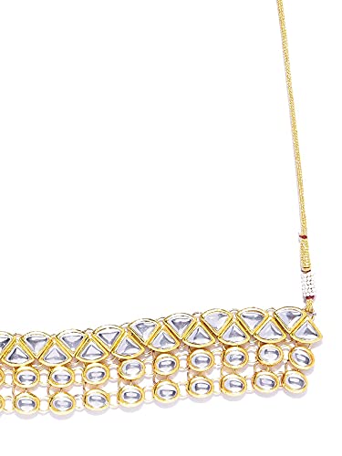 Image of Karatcart Gold Plated Pearl and Drop Kundan Studded Choker Necklace Setfor Women