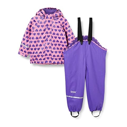 CareTec Unisex Babies' Waterproof Trousers and Jacket Set, Fleece Lined, Light Pink/Violet, Hearts, 12-18 Months Cover