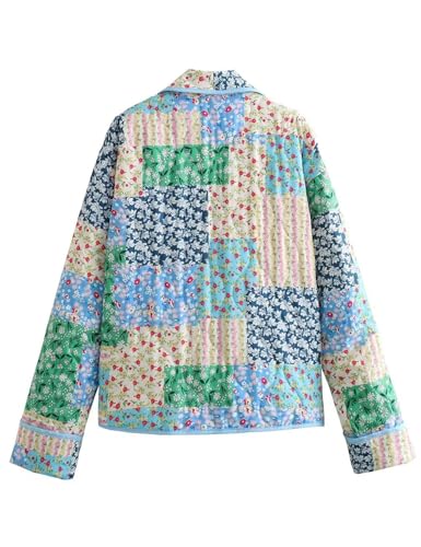 Flygo Womens Cropped Puffer Jacket Floral Print Quilted Coat Lightweight Warm Padded Down Jackets2