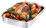Stainless Steel Roasting Pan with Raised Bottom – 40cm Extra-Large Roaster & Baking Tray, Oven Safe, Reinforced Rim, 6.5cm Deep – Perfect for Large Meats & Vegetables, Dishwasher Saf